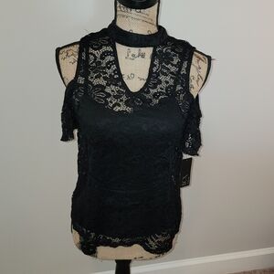 BCX black lace open shoulder top